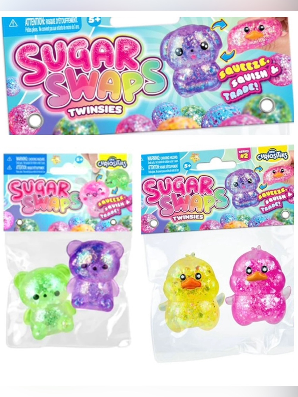2 Sugar Swaps Twinsies Ducks & Bears Glittery Squishy Duo *NEW*
